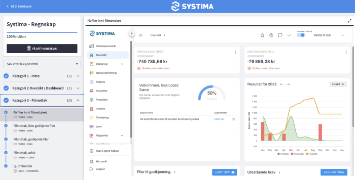 Systima regnskap sitt kurs hvor man kan lære om regnskap, fakturering og lønn med gratis online kurs